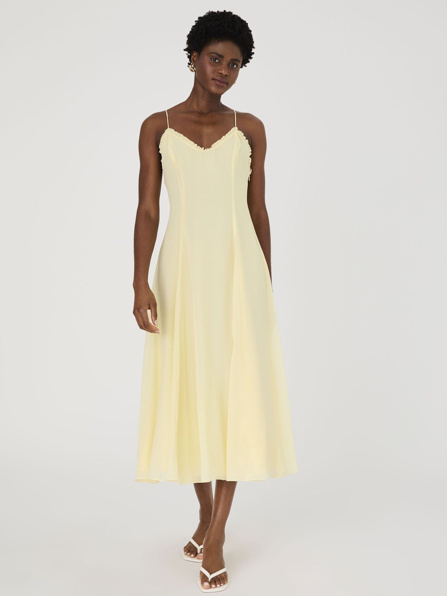 Raya Chiffon Ruffle Neck Midi Dress