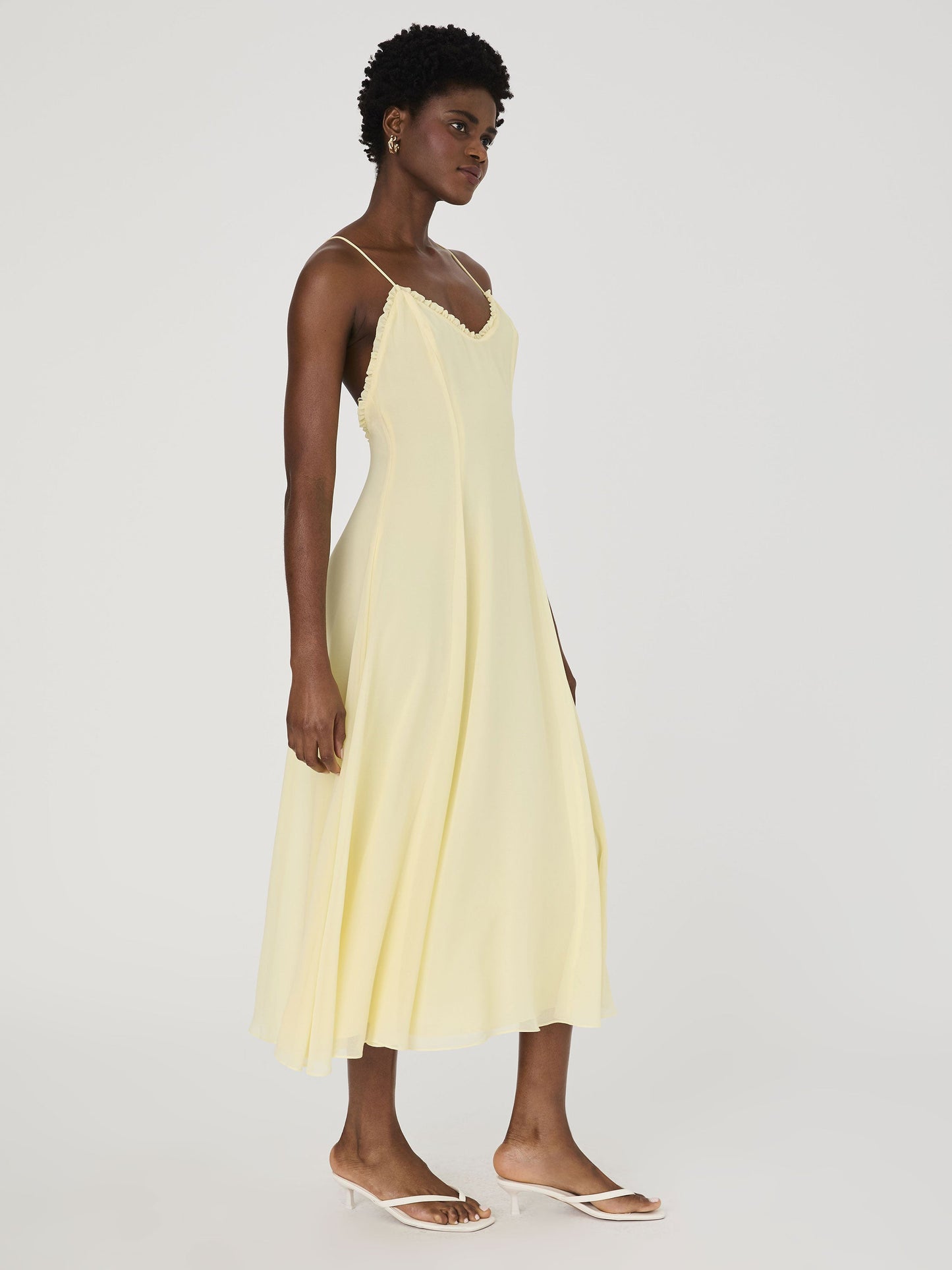 Raya Chiffon Ruffle Neck Midi Dress