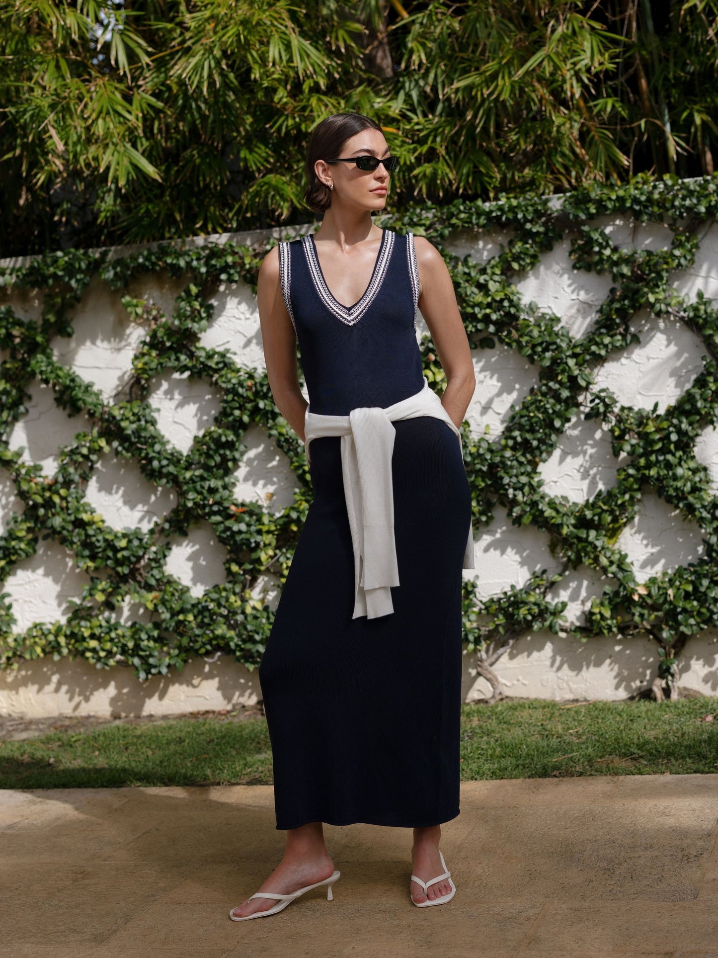 Sage Knit V-Neck Midi Dress