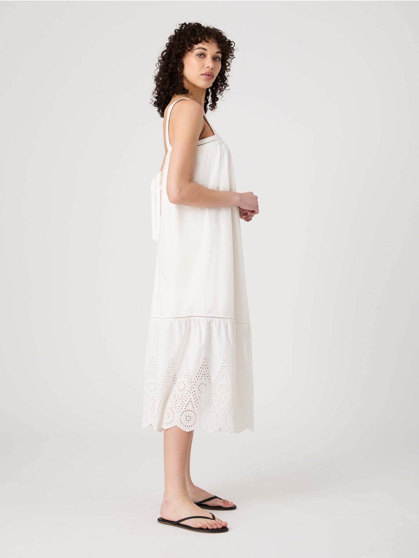 Cotton Square Neck Midi Dress